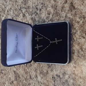 Sterling Silver Cross Necklace and Earrings- NIB